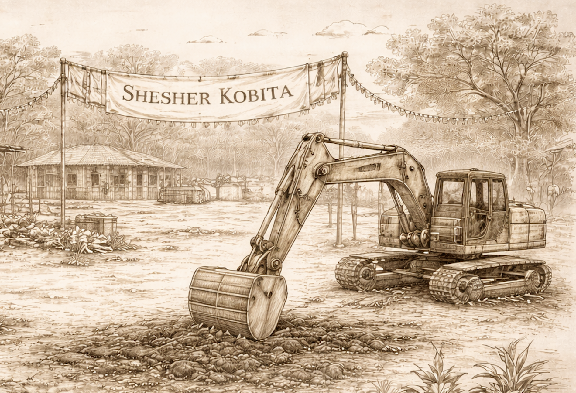 Breaking ground milestone illustration for Shesher Kobita construction